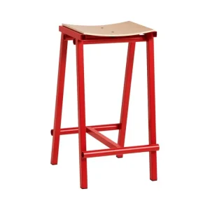 HAY Sitzgelegenheiten-Taburete 8 Barhocker, niedrig, 65 cm, signalrot - Eiche lackiert