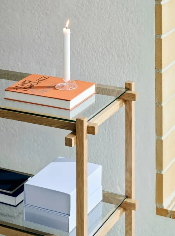 String Furniture Regale-HAY Woody Column 2.0 Regal, niedrig, geseiftete Eiche - Klarglas