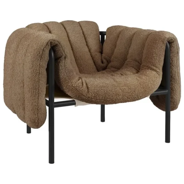 Hem Sitzgelegenheiten-Puffy Loungesessel, Bouclé Sawdust – Stahl Schwarzgrau
