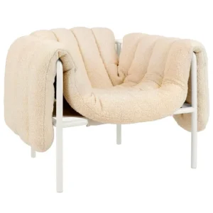 Hem Sitzgelegenheiten-Puffy Loungesessel, Bouclé Eierschale - Stahl cremeweiß