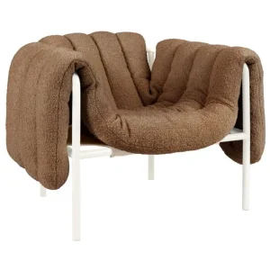 &Tradition Sitzgelegenheiten-Hem Puffy Loungesessel, Bouclé sawdust – Stahl cremeweiß