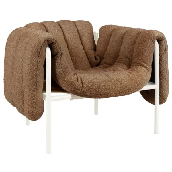 &Tradition Sitzgelegenheiten-Hem Puffy Loungesessel, Bouclé sawdust – Stahl cremeweiß