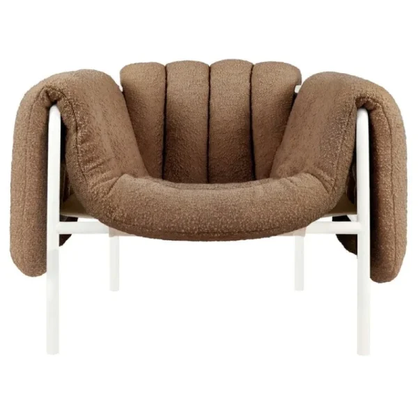 &Tradition Sitzgelegenheiten-Hem Puffy Loungesessel, Bouclé sawdust – Stahl cremeweiß