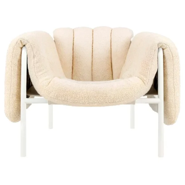 Hem Sitzgelegenheiten-Puffy Loungesessel, Bouclé Eierschale - Stahl cremeweiß