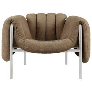 Montana Furniture Sitzgelegenheiten-Hem Puffy Loungesessel, Bouclé Sawdust – Edelstahl