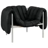 Hem Sitzgelegenheiten-Puffy Loungesessel, schwarzes Leder – Edelstahl