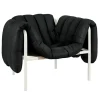 Hem Sitzgelegenheiten-Puffy Loungesessel, schwarzes Leder – Stahl cremefarben