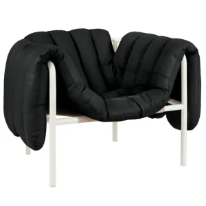 Hem Sitzgelegenheiten-Puffy Loungesessel, schwarzes Leder – Stahl cremefarben