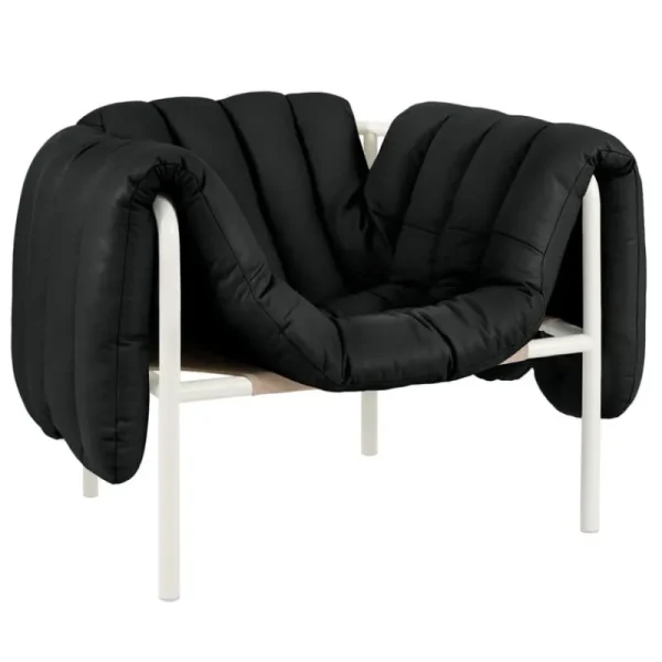 Hem Sitzgelegenheiten-Puffy Loungesessel, schwarzes Leder – Stahl cremefarben