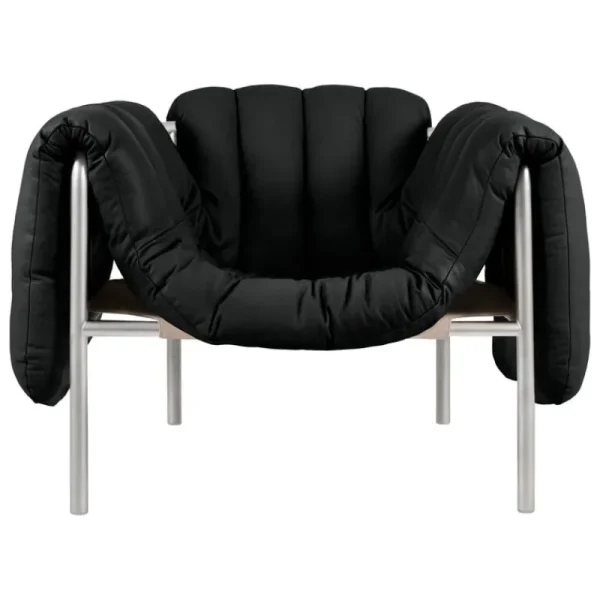 Hem Sitzgelegenheiten-Puffy Loungesessel, schwarzes Leder – Edelstahl