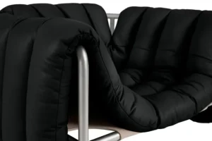 Hem Sitzgelegenheiten-Puffy Loungesessel, schwarzes Leder – Edelstahl