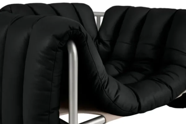 Hem Sitzgelegenheiten-Puffy Loungesessel, schwarzes Leder – Edelstahl