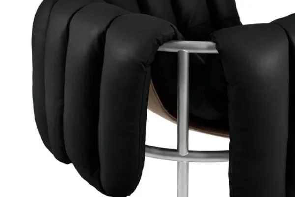 Hem Sitzgelegenheiten-Puffy Loungesessel, schwarzes Leder – Edelstahl