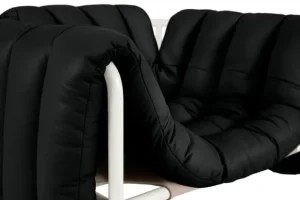 Hem Sitzgelegenheiten-Puffy Loungesessel, schwarzes Leder – Stahl cremefarben