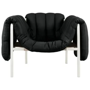 Hem Sitzgelegenheiten-Puffy Loungesessel, schwarzes Leder – Stahl cremefarben