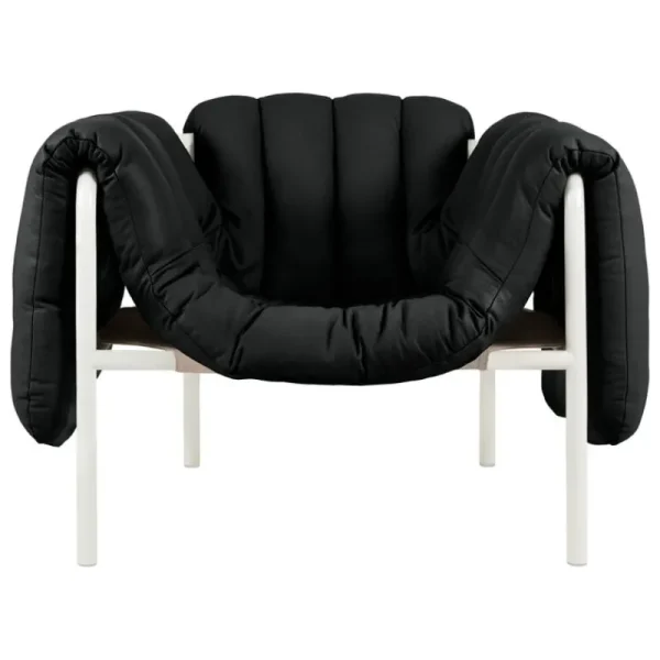 Hem Sitzgelegenheiten-Puffy Loungesessel, schwarzes Leder – Stahl cremefarben