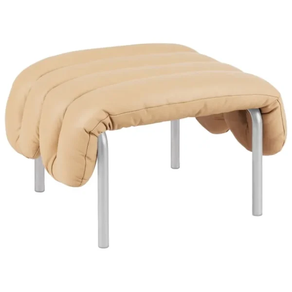 Sibast Sitzgelegenheiten-Hem Puffy Polsterhocker, sandbeiges Leder – Edelstahl