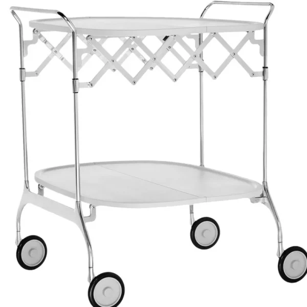 Fritz Hansen Tische-Kartell Gastone Servierwagen, klappbar, Weiß - Chrom