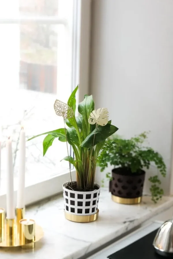 Klong Indoor-gardening | Dekorationsgegenstände^Brass Leaves Water Pflanzenstütze, 2er-Set