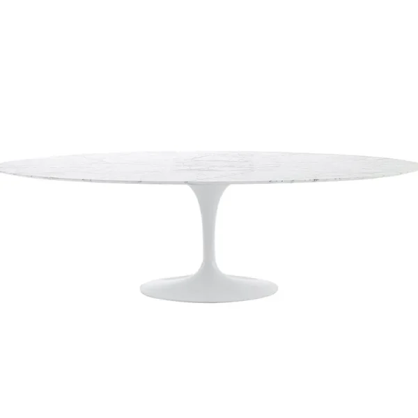 Vitra Tische-Knoll Tulip Esstisch, 198 cm, oval, weißer Marmor