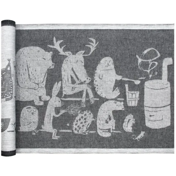 Lapuan Kankurit Badezimmertextilien^Eläinten Sauna Sitzunterlage, 46 x 60 cm, Schwarz - Leinenweiß