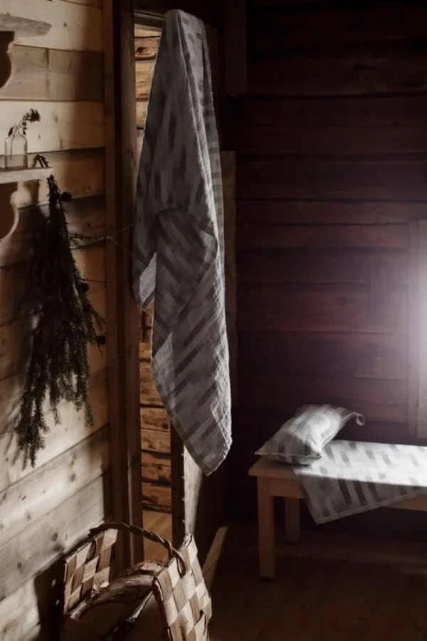 Lapuan Kankurit Badezimmertextilien^Hohto Badetuch, weiß - grau