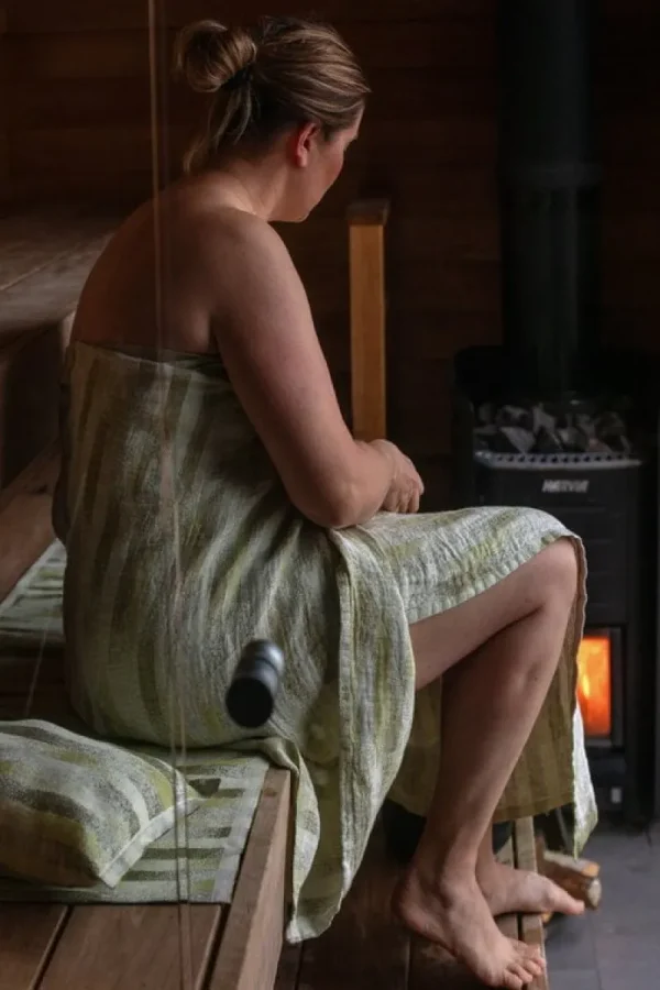 Lapuan Kankurit Badezimmertextilien^Hohto Sauna-Sitzunterlage 46 x 150 cm, Weiß - Grün