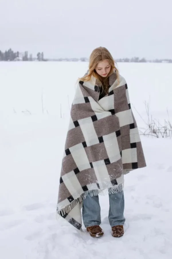 Lapuan Kankurit Decken Und Überwürfe^Punos Decke, weiß - beige - schwarz