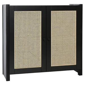 Woud Aufbewahrungsmöbel-Lundia Classic Cabinet Schrank mit Rattantüren, 84 x 79 cm, Schwarz lac