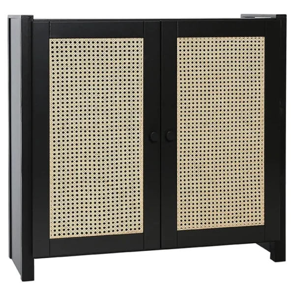 Woud Aufbewahrungsmöbel-Lundia Classic Cabinet Schrank mit Rattantüren, 84 x 79 cm, Schwarz lac