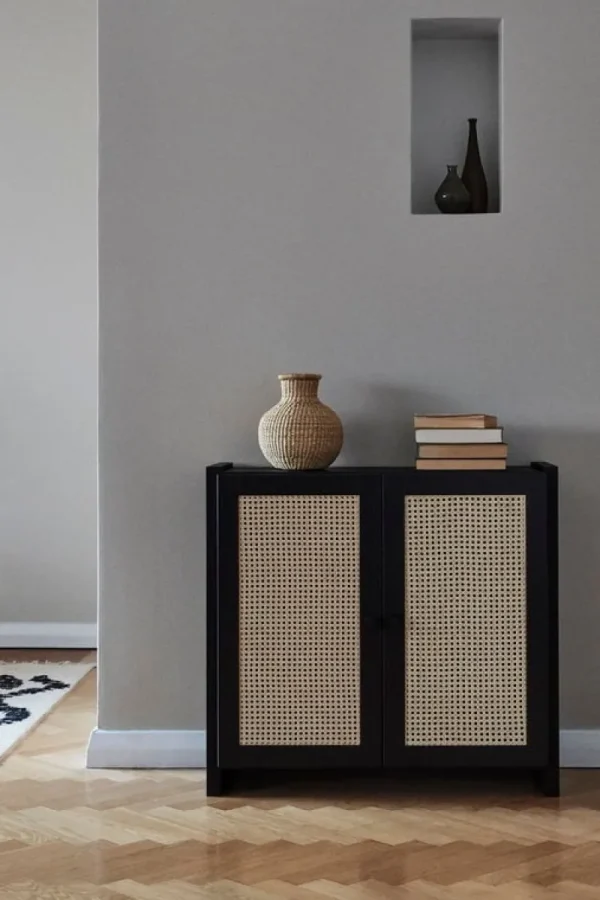 Woud Aufbewahrungsmöbel-Lundia Classic Cabinet Schrank mit Rattantüren, 84 x 79 cm, Schwarz lac