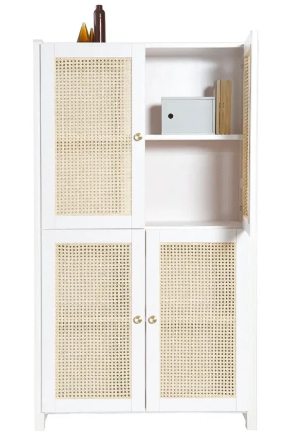 Audo Copenhagen Aufbewahrungsmöbel-Lundia Classic Cabinet Schrank mit Rattantüren, 84 x 149 cm, Weiß lacki