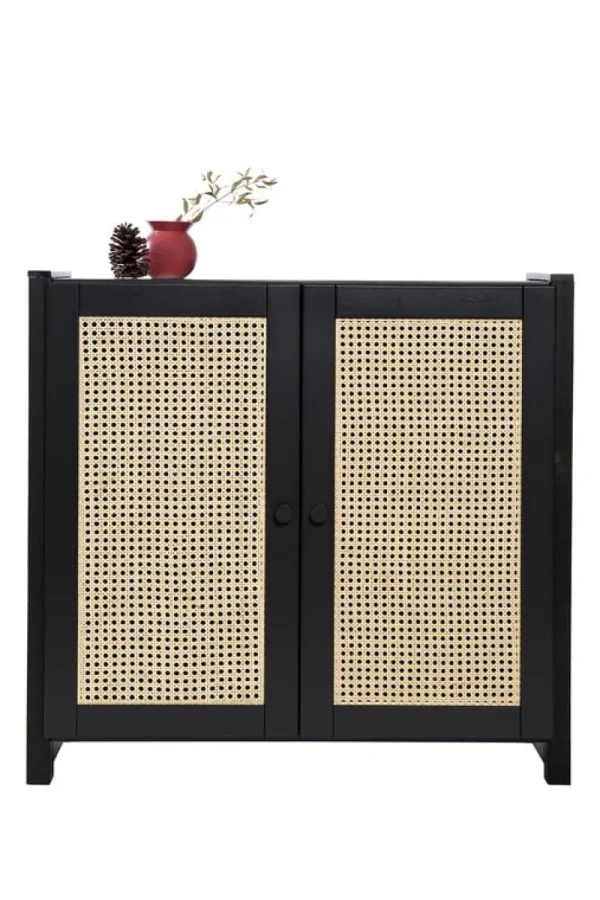 Woud Aufbewahrungsmöbel-Lundia Classic Cabinet Schrank mit Rattantüren, 84 x 79 cm, Schwarz lac
