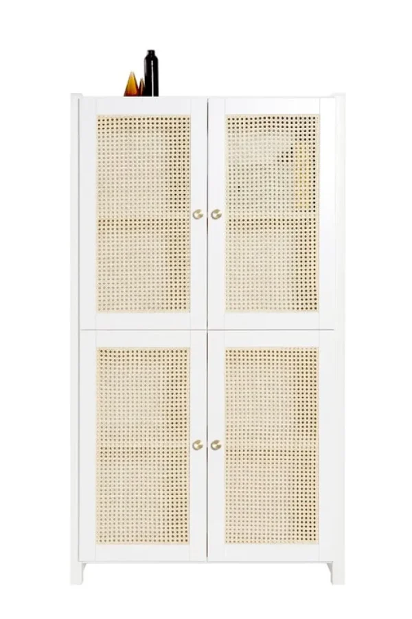 Audo Copenhagen Aufbewahrungsmöbel-Lundia Classic Cabinet Schrank mit Rattantüren, 84 x 149 cm, Weiß lacki