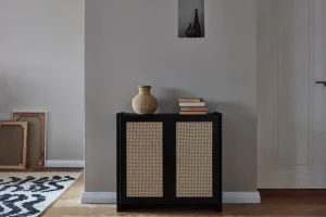 Woud Aufbewahrungsmöbel-Lundia Classic Cabinet Schrank mit Rattantüren, 84 x 79 cm, Schwarz lac