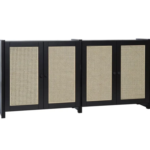 Woud Aufbewahrungsmöbel-Lundia Classic Sideboard mit Rattantüren, Schwarz lackiert