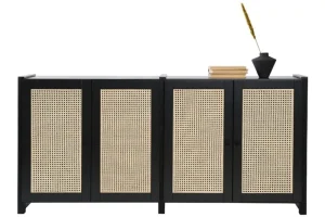 Woud Aufbewahrungsmöbel-Lundia Classic Sideboard mit Rattantüren, Schwarz lackiert