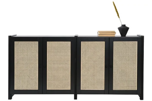 Woud Aufbewahrungsmöbel-Lundia Classic Sideboard mit Rattantüren, Schwarz lackiert