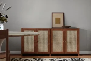 Lundia Aufbewahrungsmöbel-Classic Sideboard mit Rattantüren, Braun lackiert