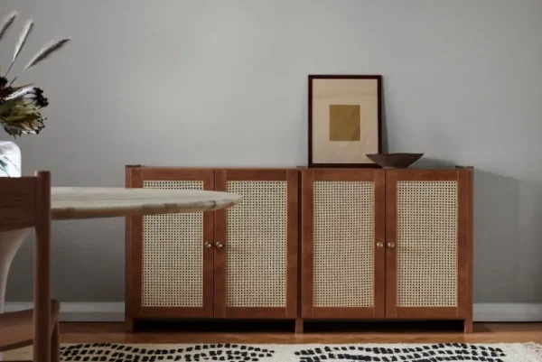 Lundia Aufbewahrungsmöbel-Classic Sideboard mit Rattantüren, Braun lackiert