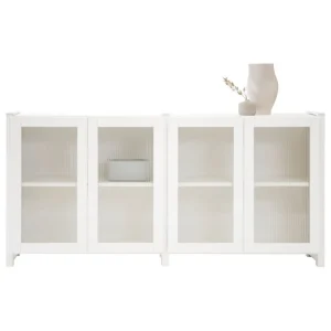 Lundia Aufbewahrungsmöbel-Classic Sideboard mit geriffelten Glastüren, Weiß lackiert