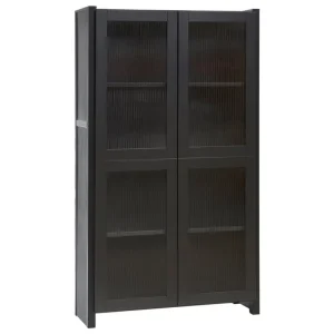 Woud Aufbewahrungsmöbel-Lundia Classic Vitrine, geriffeltes Glas, 84 x 149 cm, Schwarz lackiert