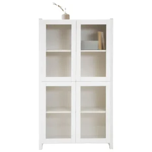 Lundia Aufbewahrungsmöbel-Classic Vitrine, geriffeltes Glas, 84 x 149 cm, Weiß lackiert