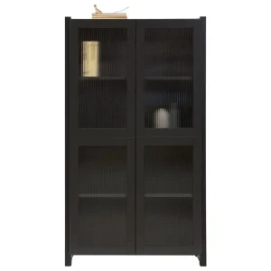 Woud Aufbewahrungsmöbel-Lundia Classic Vitrine, geriffeltes Glas, 84 x 149 cm, Schwarz lackiert