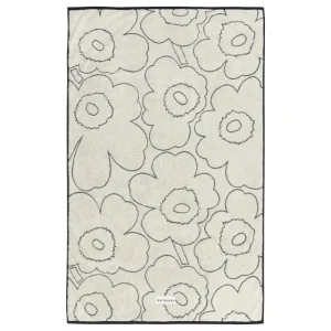 Marimekko Badezimmertextilien^Badetuch Piirto Unikko, 100 x 160 cm, elfenbein - schwarz