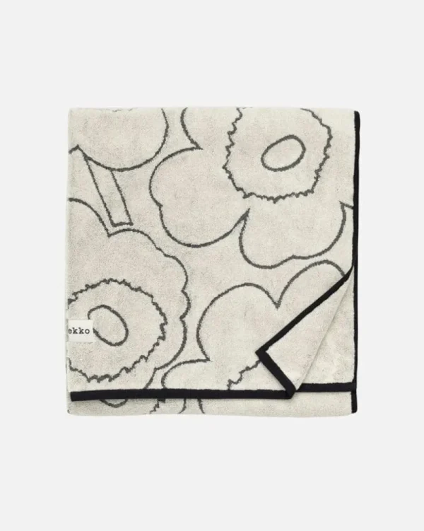 Marimekko Badezimmertextilien^Badetuch Piirto Unikko, 100 x 160 cm, elfenbein - schwarz