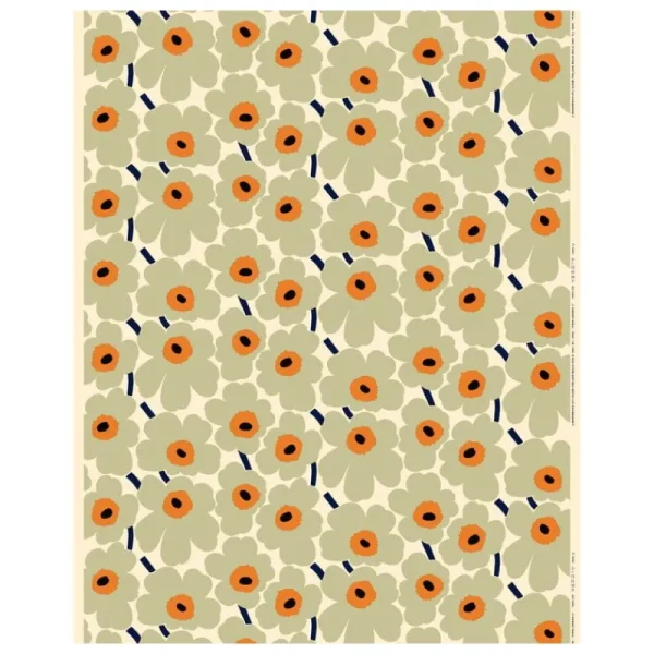 Marimekko Stoffe^Baumwollstoff Pieni Unikko, Baumwolle - salbei - warmes Orange