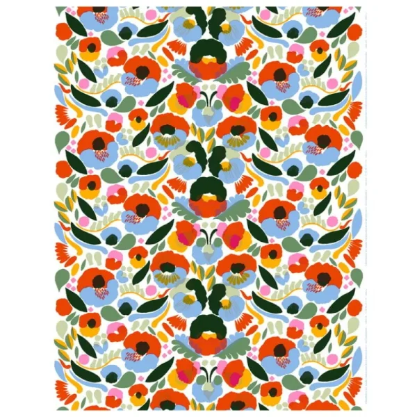 Marimekko Stoffe^Hattarakukka Baumwoll-Panamagewebe, weiß - rot - hellblau