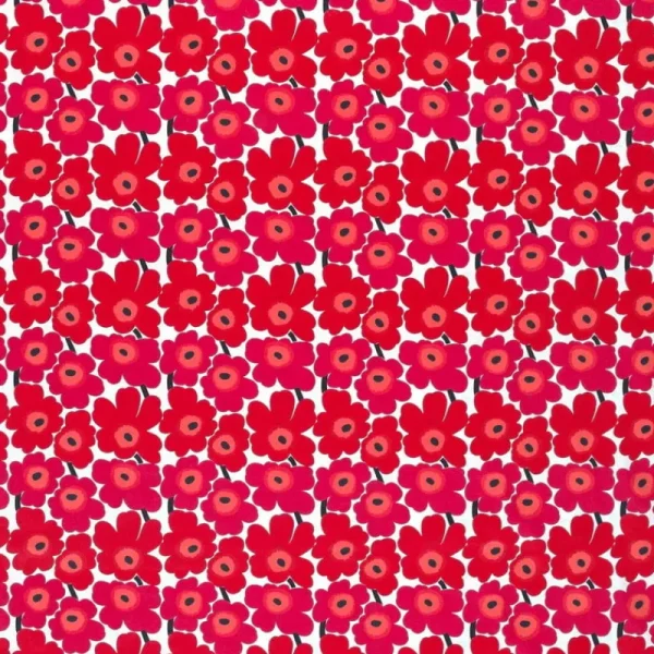 Marimekko Stoffe^Mini Unikko Stoff, Weiß – Rot