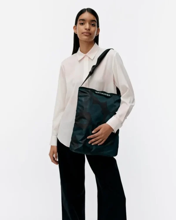Marimekko Taschen^Neat Crossbody Unikko Schultertasche, M, dunkelgrün - schwarz